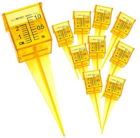 Confezione da 10 pluviometri/irrigatore da 3,8 cm, bocca larga, giallo brillante, strumento di misurazione dell'acqua per esterni, per giardino, prato, pluviometro, ricambio per esterni