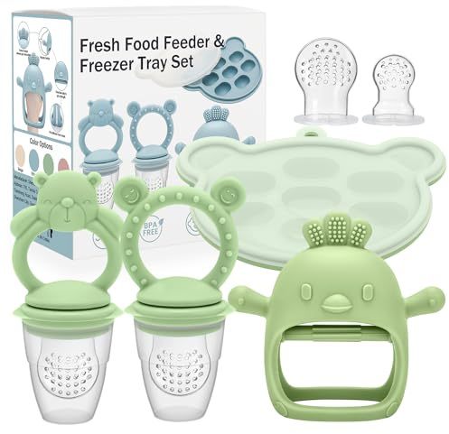 CLDY Baby Fruit Food Feeder, Includes Silicone Breast Milk Popsicle Freezer Mold, Teething Toy for Baby, BPA Free Silicone Teether for Toddler Infant for 3 Month+ Toddler Teething&Infant Self Feeding