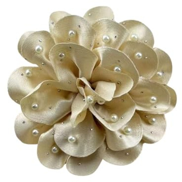 Grande Broche avec Fleur de Perle Grande/Clip pour Corsage Accessoire Artisanal pour Mariage Robe Quotidienne Chemisier Robes avec Revers Cadeau pour Sa Femme Fille, Grande, tissu, Non applicable.