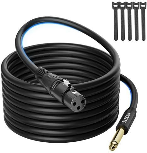 Elecan 30 Ft XLR Female to 1/4 inch 6.35mm TS Mono Jack Microphone Cable, Unbalanced Interconnect Mic Audio Cord, Durable&Flexible&Firm Connection for Dynamic Mic Console Guitar Mixer AMP+5 Ties