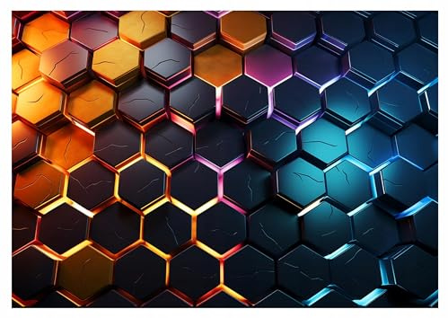 WallArena - Papier peint en non tissé pour chambre d'enfant 300x210 cm Garçon Gaming Hexagone - Papiers peints photo, papiers peints pour enfants, papier peint pour chambre d'enfant - Papier peint en