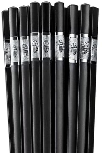 10 Paar wiederverwendbare Essstäbchen - Modernes Silber-Design - Spülmaschinenfest, langlebig & ideal für Anfänger für Sushi und Ramen (24cm)