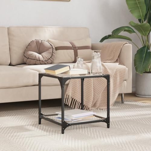 Baziroo Mesa de centro con tablero de cristal, 40 x 40 x 40 cm, mesa auxiliar, mesa de salón, mesa pequeña, mesa de cristal, muebles de salón, materiales de madera y acero y cristal, cristal