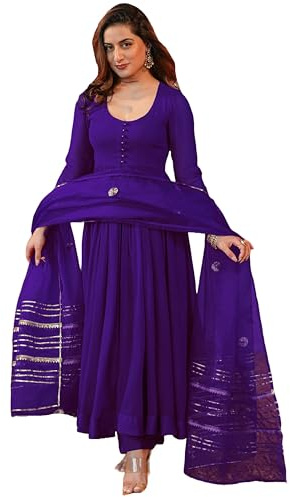 GoSriKi Anarkali Kurta uni en rayonne mélangée avec pantalon et dupatta pour femme, Begani, XL