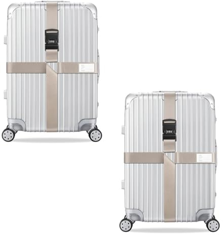 König Design 2 Stück Koffergurt - Zahlenschloss - Verstellbar und Beige - Inklusive Namensschild - Kofferband für Flugreise - Gepäckgurt Kofferband Zubehör
