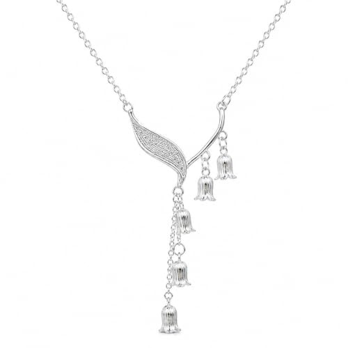 HWJQ Lily of The Valley Necklace for Women Flower Floral Pendant Necklace Y Shaped Flower Necklace Statement Jewelry Gift