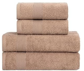 METİSTEX Luxus Handtuch-Set 4-teilig, 100% Baumwolle, 2 Badetücher 70 x 140 cm & 2 Handtücher 50 x 90 cm, weich, saugfähig, ideal für Badezimmer – Grau & Braun (braun)