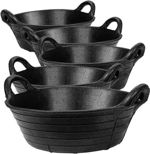Flexible Rubber Skip Feed Bucket Feeder Trough with Integrated Handles - Pack of 5 Skip Feeds - 11L - Black