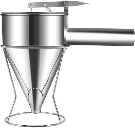 Distributeur de mélange à crêpes, Distributeur de Pâte Acier Inoxydable, Entonnoir à piston pour pâte à crêpes avec support, Distributeur de sirop de crêpes, gadgets de cuisine pour sirop de crêpes