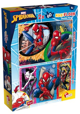 Lisciani - Puzzle Marvel Spider Man MaxiFloor DF - Doppelseitiges Puzzle für Kinder ab 4 Jahren - 2 x 60 Teile - Format 50x35 cm - Rückseitige Bemalung - Kreative Aktivität - Geburtstagsgeschenkidee