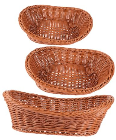 GLEAVI Cesta De Alimentos Tejida De Plástico Ratán 3 Piezas Ovaladas Apilables (grande, Mediana, Pequeña) Multifuncional Para Cocina, Almacenamiento De Frutas y Verduras