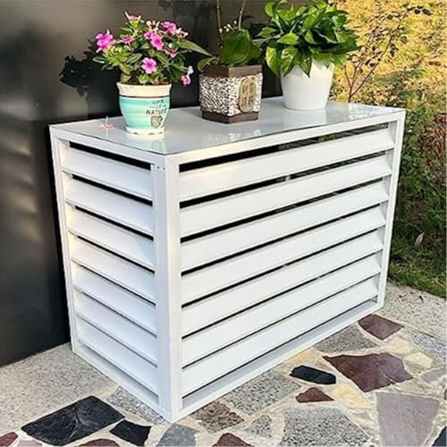 Outdoor Mini Split Luftkonditioneringsskydd, Multi-Use AC-stängsel med aluminiumram, Värmepumpsskydd, Dammskydd (White Flat Roof 110 * 60 * 80cm/43.3 * 23.6 * 31.5in)