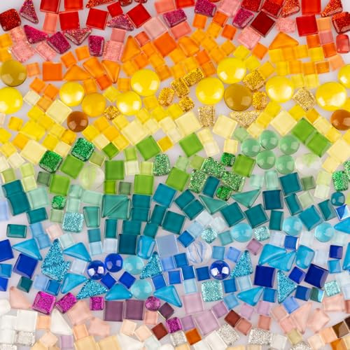 500g Mosaic Tiles for Crafts, Glue Down Irregular Tiny Mosaic Glass Pieces, Colourful Craft Supplies for Handmade DIY Art Projects, Bathroom Home Decoration, Photo Frame,Vase,Mirrors (Multi-Full Mix)
