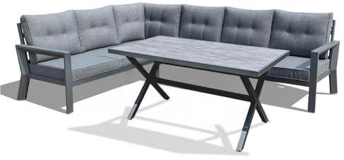 YOEVU - Conjunto de Jardín 7 Plazas | Aluminio Resistente al Óxido | Sofá Esquinero Modular | Cojines Desenfundables | Mesa Amplia y Funcional, Extra Grande (Gris)