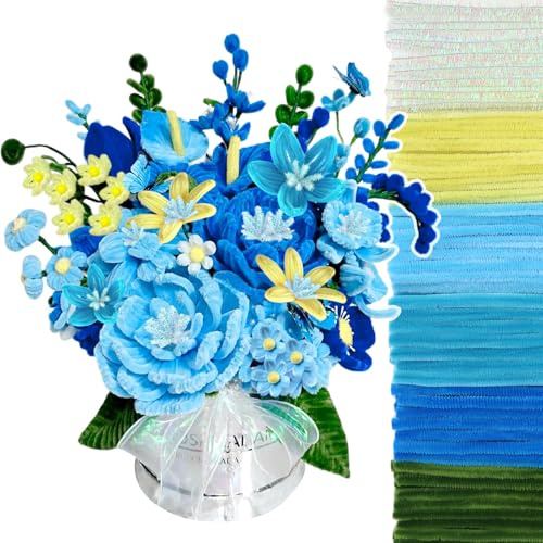 TOAOB 380 Stück 6 Farben Pfeifenputzer Blau Blumen Glitzer Pfeifenreiniger | Biegeplüsch, Für Basteln und Dekorieren, DIY Kreatives Basteln, Kunst Handwerk, Gestalten von Tieren , Figuren Dekorieren