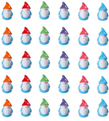 30Pcs Mini Gnomes Figurine Résine Nains de Jardin Miniatures Accessoires GNOME de Jardin Noël Nains Colorés Mini Statues pour Jardin Intérieur Extérieur Paysage Voiture Maison de poupées Table Cadeau