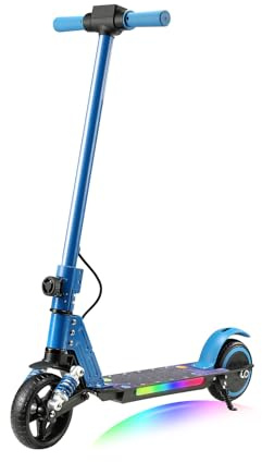 KHHK 6,5 Elektroroller für Kinder mit LED-Lichtern, vorderem Doppelfederstoßdämpfer, 130W Motor, max. Geschwindigkeit 14 km/h, Faltbarer E-Scooter für Kinder von 6-14 Jahren (Blau)