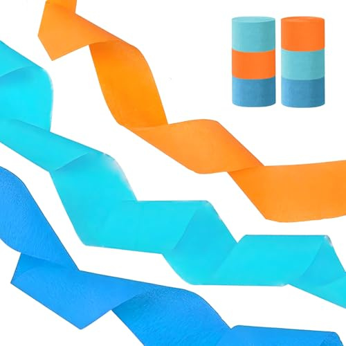 Vsosfiza Orange-Blaues Krepppapier 6 Rollen (25m x 4,5cm) - Partydekoration für Events