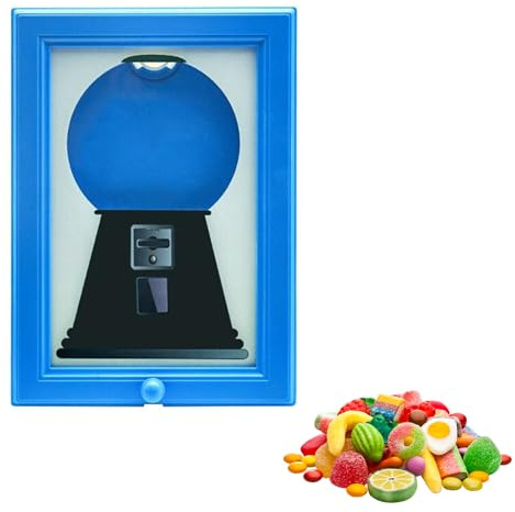 Handy Candy Frame, Machine Picture Frame Sweet Dispenser, Wall Mount Automatic Gumball Machine, Cute Hanging Candy Dispenser Home Decor for Candies Nuts Dog Cat Treats Holiday Presents (Blue)