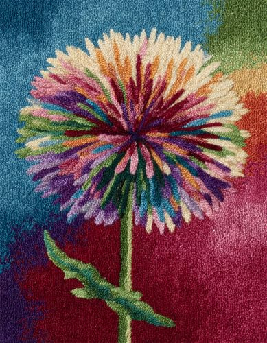 WallustrioaW Blumen Knüpfteppich Set,Bunte Löwenzahn,DIY Knüpfteppich Zum Selber Knüpfen,3D Latch Hook Rug Kit Knüpfkissen Für Kinder Erwachsene Anfänger,52x38cm