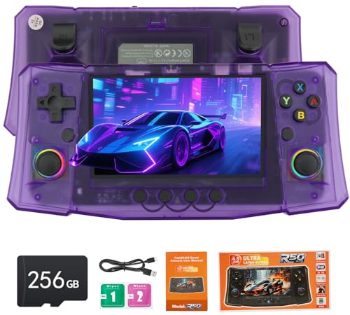 Handheld Game Console, 40,000 Games in 1, 4.5-Inch IPS Screen Retro Gaming Console,40000 Classic Games, 4000mAh,20＋Mainstream Emulator,Built-in 256G TF Card（Purple）