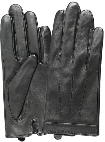 Guanti da uomo in vera pelle di agnello, compatibili con touchscreen, morbidi e antivento, per guida e ciclismo all'aperto autunno/inverno, Nero (sfoderato), M