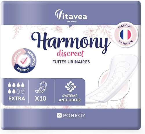 Serviettes Hygiéniques Incontinence Femme - Protection Urinaire Femme - Serviette Post Accouchement - Absorbante & Anti-Odeur - Fabriqué en France - 10 Serviettes 6 Gouttes - Harmony Discreet
