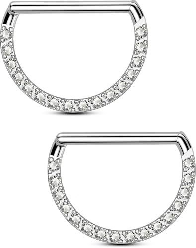 OUFER Body Piercing Nipple Bars: 14G Surgical Steel Gold Clicker Nipple Rings Piercing Jewellery with Clear CZ Paved for Women 1.6mm