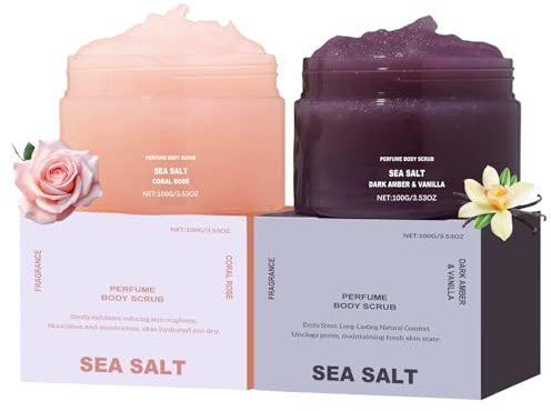 Rose & Vanilla Sea Salt Body Scrub Set 2pcs – Exfoliating Salt Scrub with Botanical Oils – Gently Exfoliates & Moisturises – For Body, Hands & Feet – Suitable for All Skin Types