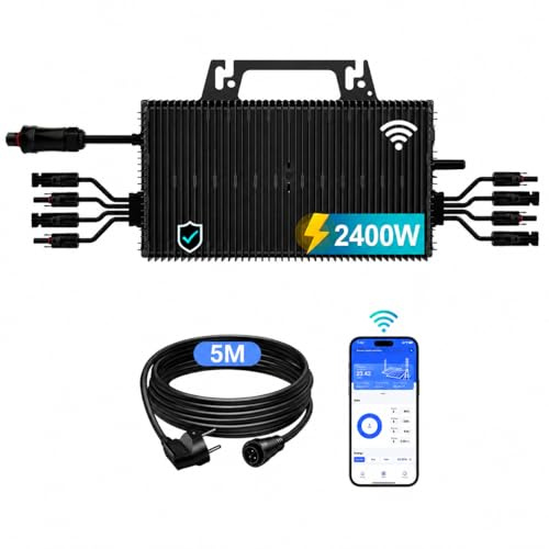 Mikro Wechselrichter 2400W mit 4 MPPT, WLAN, IP67, Balkonkraftwerk | Plug & Play mit 5 m AC-Kabel, bis zu 96 % Wirkungsgrad und App-Steuerung