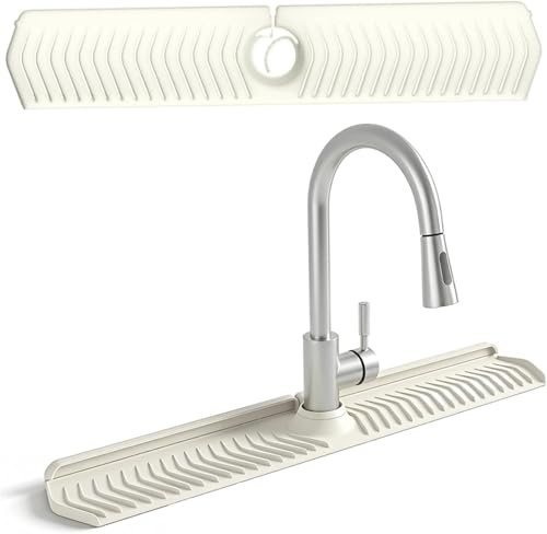 FOUTP Paraspruzzi Lavello in Silicone 76cm Tappetino per Rubinetto Pieghevole con Scarico Rapido Protezione Lavandino Cucina e Bagno Vassoio Salvagoccia Antiscivolo Spessore Maggiorato (Beige)