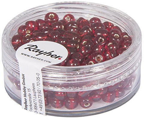 Rayher 1430018 Rocailles, 4 mm ø, mit Silbereinzug, rot