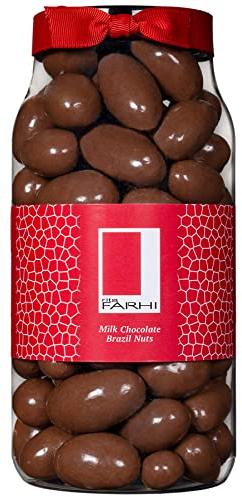 Rita Farhi Milk Chocolate Covered Brazil Nuts in a Gift Jar | Vegetarian and Chocolate Gift - Chocolate Coated Nuts - 740 g