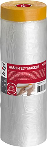Kip WASHI-TEC® Masker – Professionelles Washi Tape mit Abdeckfolie für Maler 1400 mm x 33 m | Selbstklebende Malerfolie zum Abdecken & Malerband zum Staubschutz und Fenster abkleben, UV-beständig