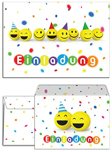 JuNa-Experten 12 Einladungskarten + 12 Umschläge zum Kindergeburtstag Party-Bälle für Mädchen Jungen/bunte und lustige Geburtstageinladungen