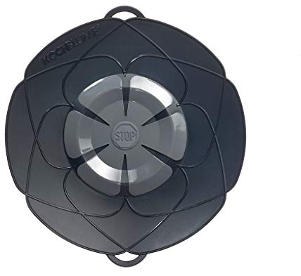 Kochblume das Original, Silikon Überkochschutz für Töpfe und Pfannen, Mikrowellen-Deckel, Spritzschutz und Dampfgar-Aufsatz | (anthrazit, M | Topfgröße 14-20cm)