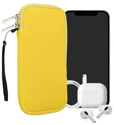 kwmobile Neopren Handytasche für Smartphones XL - 6,7/6,8 - Handy Tasche mit Reißverschluss - Handyhülle universal Neon Gelb