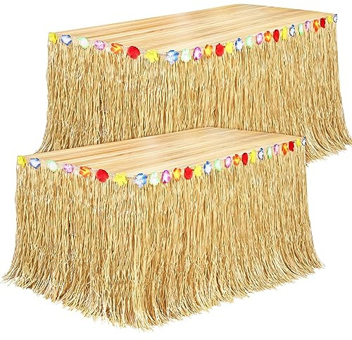 Fovths 2-Pack Luau Gras Tischrock Natürliche 9-Fuß x 29.5 Zoll Hawaii Tischrock für Tropische Hawaii Party Dekorationen Luau Party Kostüm Party, Stroh Gelb