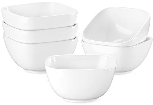 LOVECASA Set of 6 Oval Cereal Bowls Porcelain 410ml Bowls Perfect for Cereal, Salads, Deserts, Ice Cream, Breakfasts, Noodles, Rice, & Soups, Dishwasher, Microwave & Oven Safe, White