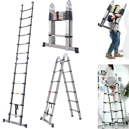 Scaletta telescopica in acciaio inox da 3,8 m, portatile, multiuso, pieghevole, con cerniera, scala telescopica per decorare/dipingere, carico massimo 150 kg