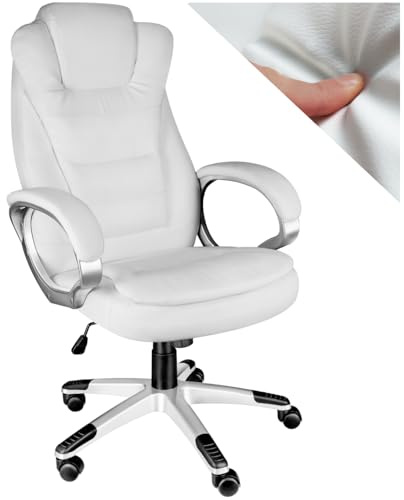 tectake® Silla EJECUTIVA DE DISEÑO, Silla Giratoria Oficina, Sillón Ergonómico con Acolchado, Altura Ajustable, Silla Oficina Ergonomica, Sillas Escritorio - Blanco