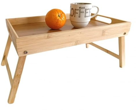 D,casa - Vassoio per letto in bambù, tavolino con gambe pieghevoli, naturale, 50 x 30 x 22 cm - 44 x 27 x 22,5 cm
