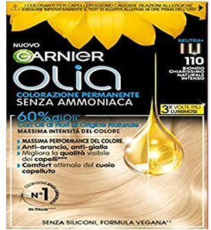 Garnier Olia Tinta Capelli, Senza Ammoniaca, Copre il 100% dei Capelli Bianchi, Formula Formula Vegana, Biondo Chiarissimo Naturale Intenso