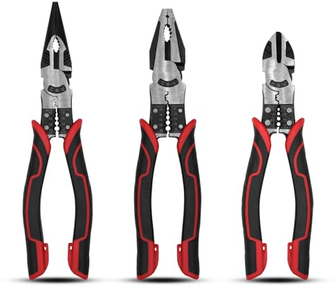TOOLEAGUE 3Pcs Heavy Duty Pliers Set, 5 in 1 Linesman/Diagonal Side Cutting/Needle Nose Pliers with Wire Stripper,Crimper and Cutter Function