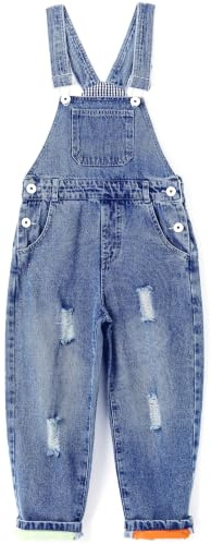 KIDSCOOL SPACE Overol lindo para niño y niña, mono de mezclilla lavado a la moda, azul, 12-13 años