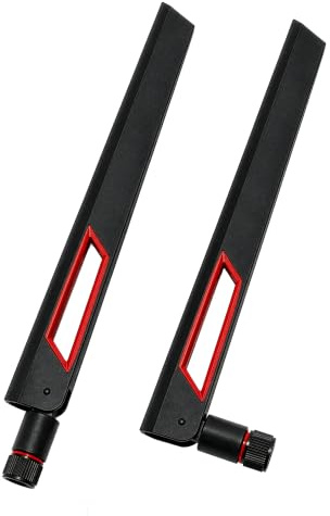 Black and Red 10dBi Dual Band Signal Booster Wi-Fi Antennas (2.4GHz/5GHz-5.8GHz) with RP-SMA Male Connector for Wireless Camera, Router, Hotspot - 2 Pack (Black/Red, RP-SMA Male)