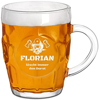 Maverton traditioneller Bierkrug mit Gravur - personalisiertes Bierglas 500 ml mit Henkel für Männer - Bierseidel für Biertrinker - zum Geburtstag - zu Weihnachten - Feuerwehrmann