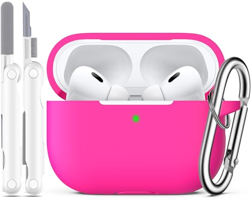 R-fun Kompatibel mit AirPods Pro 2 Hülle mit Reinigungsset, Vollschutzsilikon für Apple AirPods Pro 2023/2022/2019 Ladecase[LED anteriore visibile], Rosenrosa
