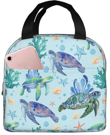 Sea Turtle Lunch Box Lunch Bag Portable Insulated Lunch Box for Women Men Cooler Tote Bag with Front Pocket for Work Picnic Travel