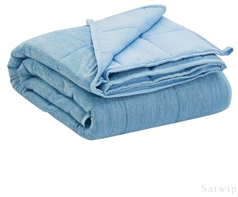 Satwip Cooling Weighted Blanket 15 lbs Cool Moire Jersey Bed Blanket Twin Size for Hot Sleeper with Soft Breathable Sanded, 48 x 72 inches, Blue